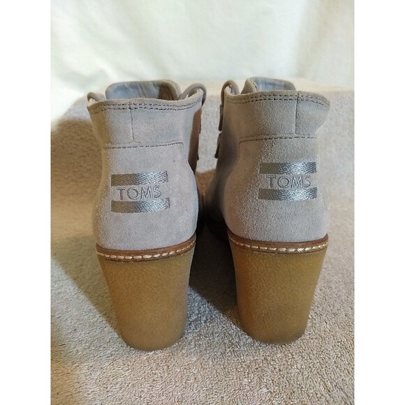 Tom's Women's Suede Wedge Lace Up Ankle Booties Gray Taupe Size W 9 Edgy - Picture 5 of 5